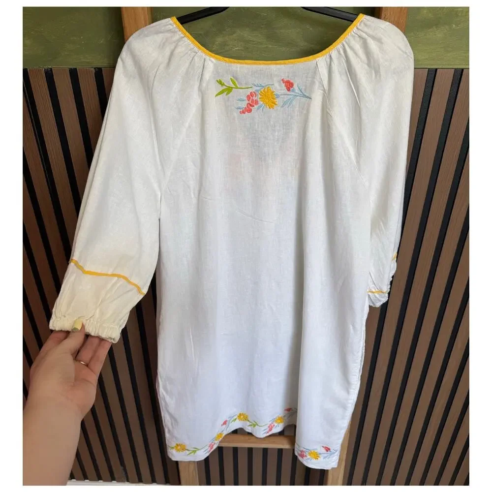 Calypso St. Barth Linen Floral Embroidered Tunic Mini Dress White Size Small NWT - Picture 5 of 10